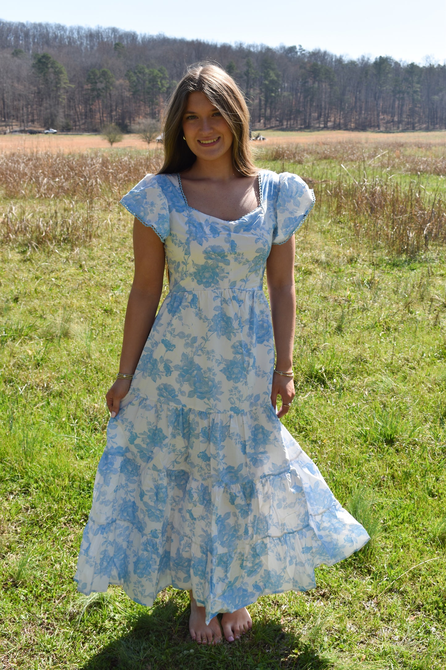 Baby Blue Floral Maxi Dress