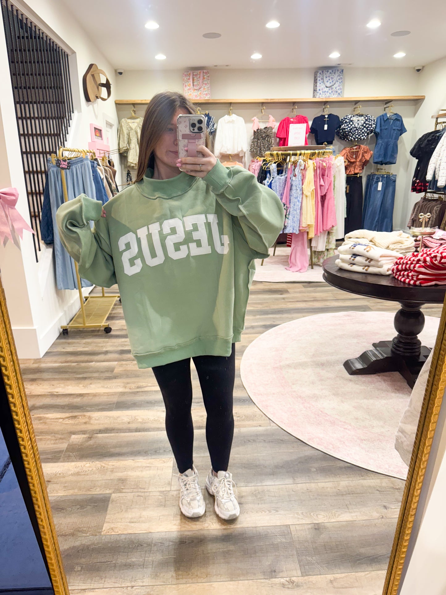 Jesus Embroidered MockNeck: Green