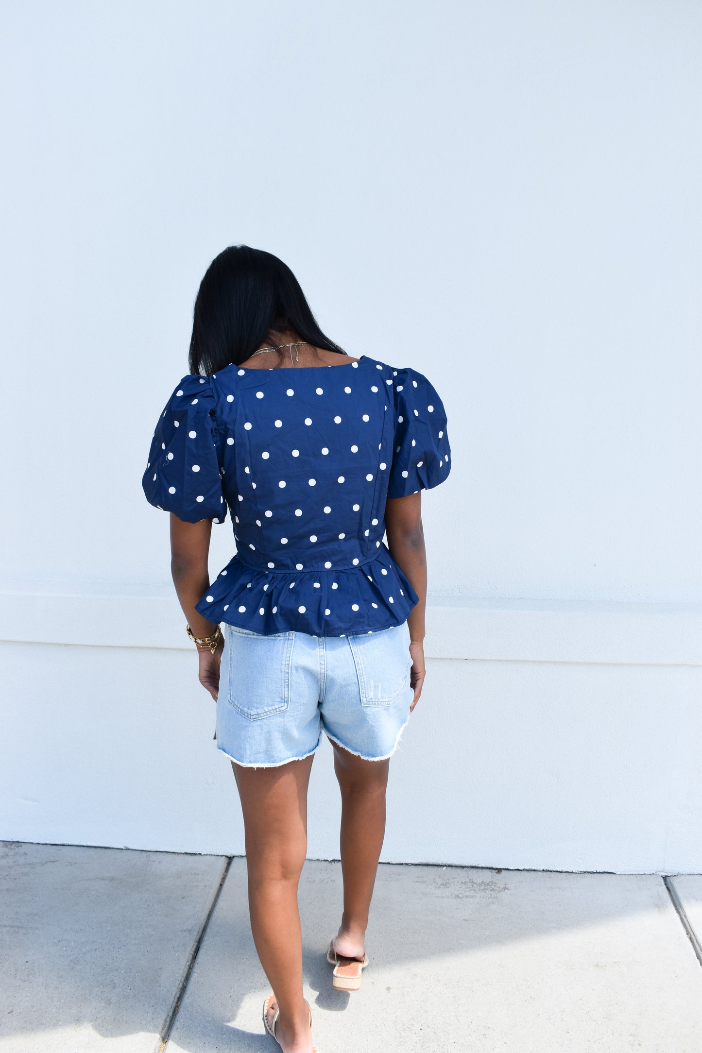 Pola Dot Bubble Hem Top