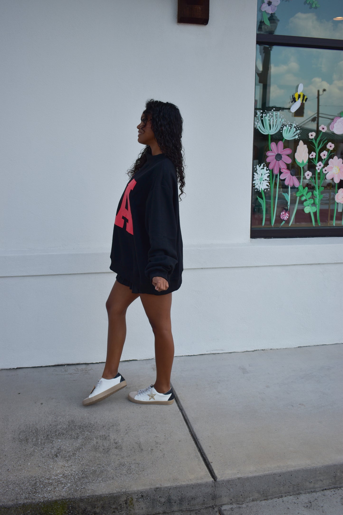 'GEORGIA&GA' Reversible Mockneck Sweatshirt: Black
