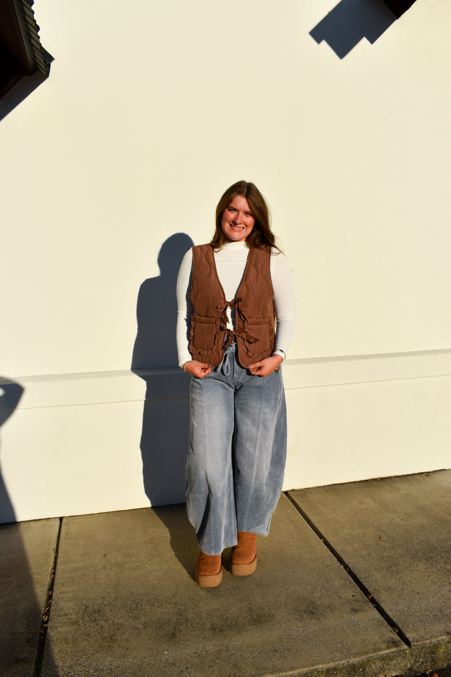 Quilted Bow Vest: Chestnut