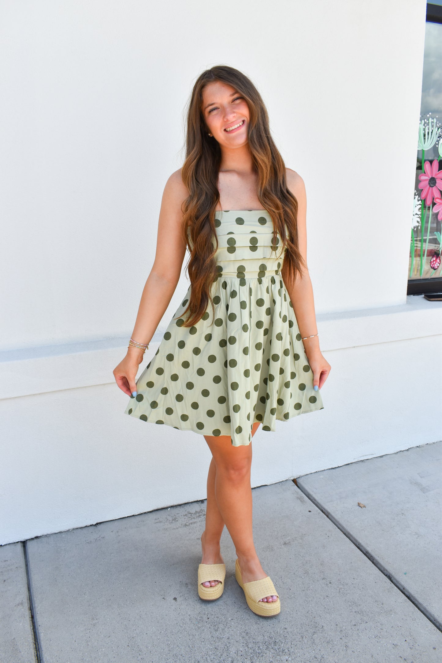 Sage Polka Dot Mini Dress