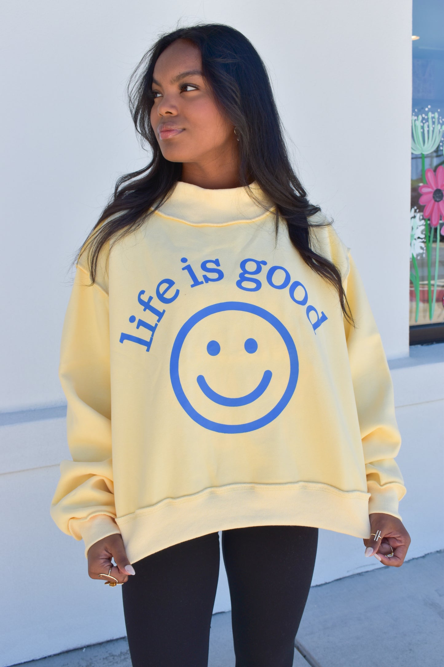 "Life is Good' Reversible Crop Mockneck
