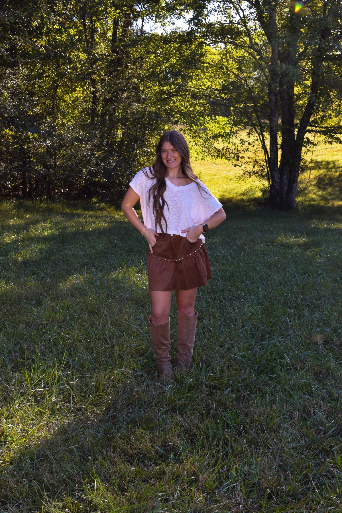 Suede Mini Skirt W/ Stud Detail