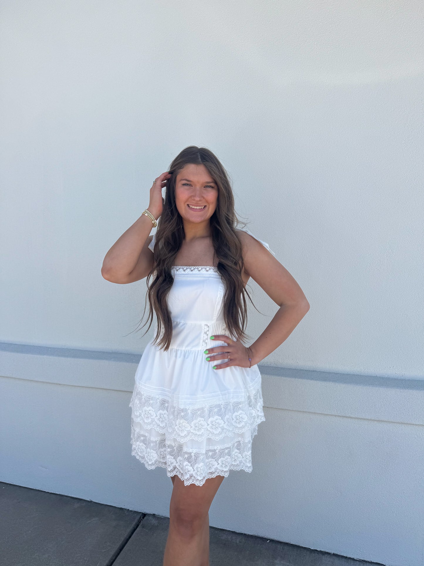 Pleat and Lace Trim Dress