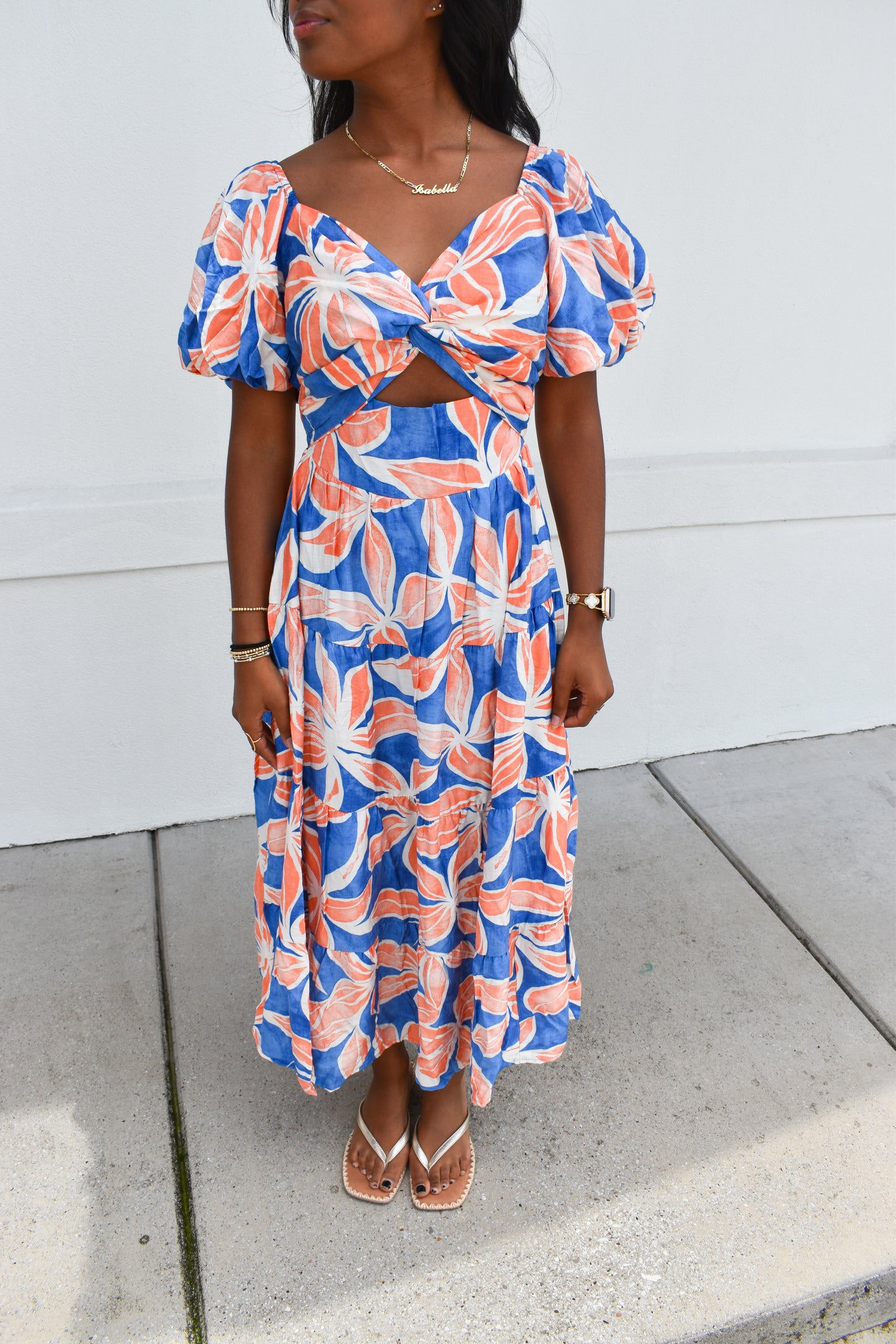 Blue/Orange Floral Maxi Dress