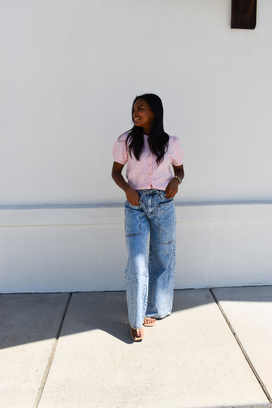 Pink Cardi W/ Pearl Buttons