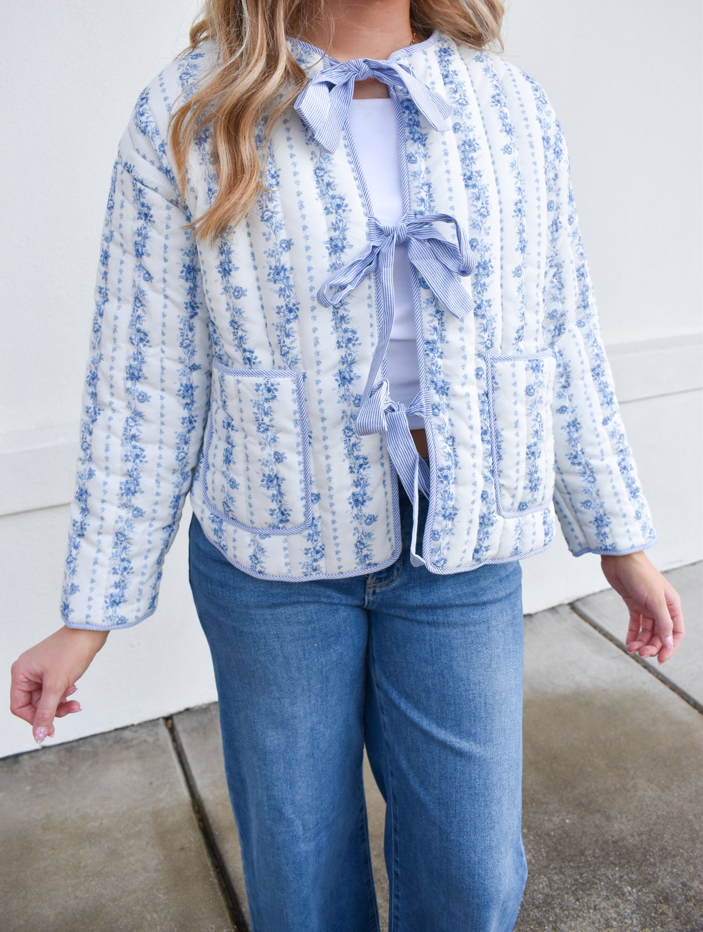 Blue Floral Quilted Jacket