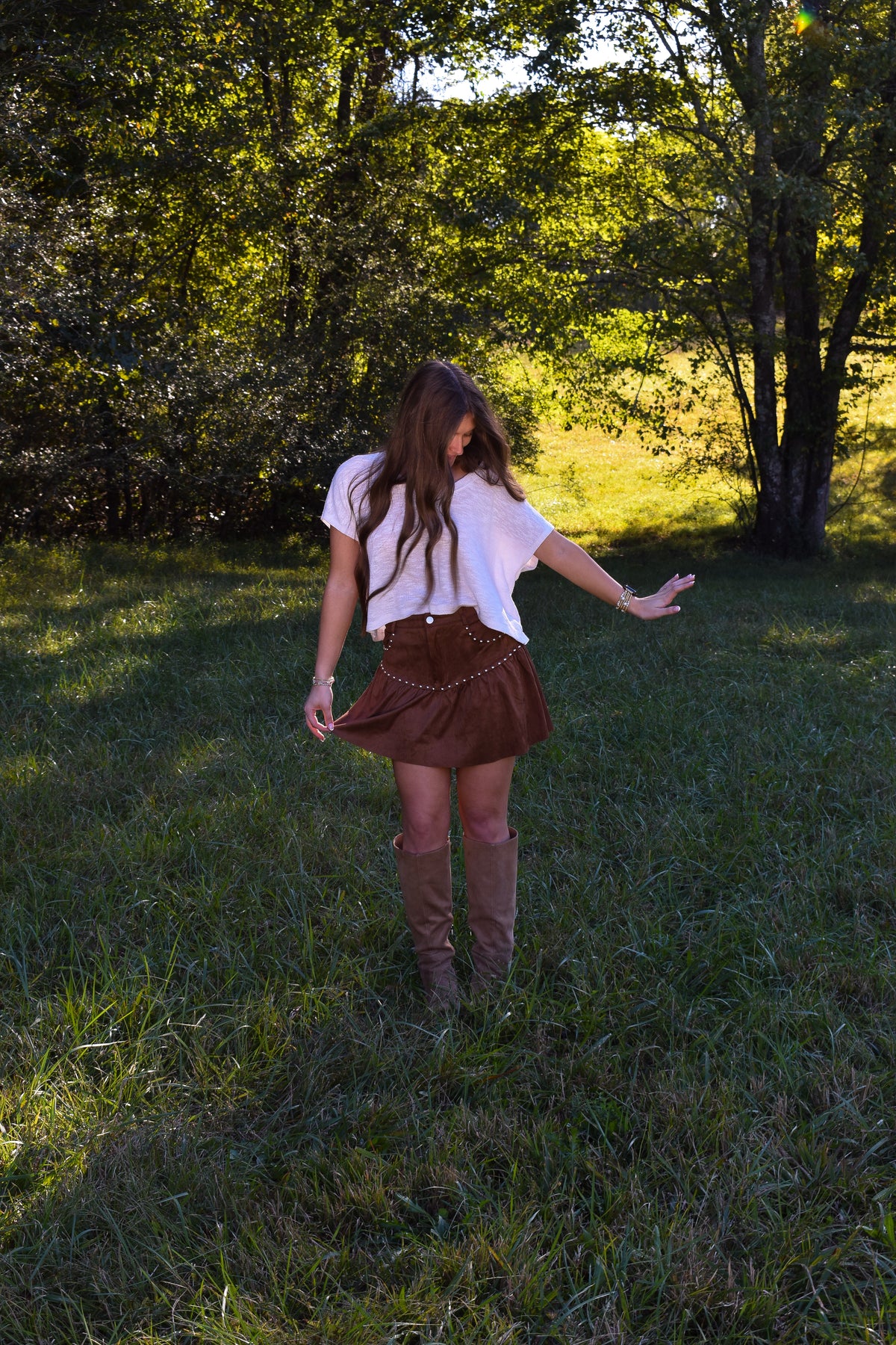 Suede Mini Skirt W/ Stud Detail