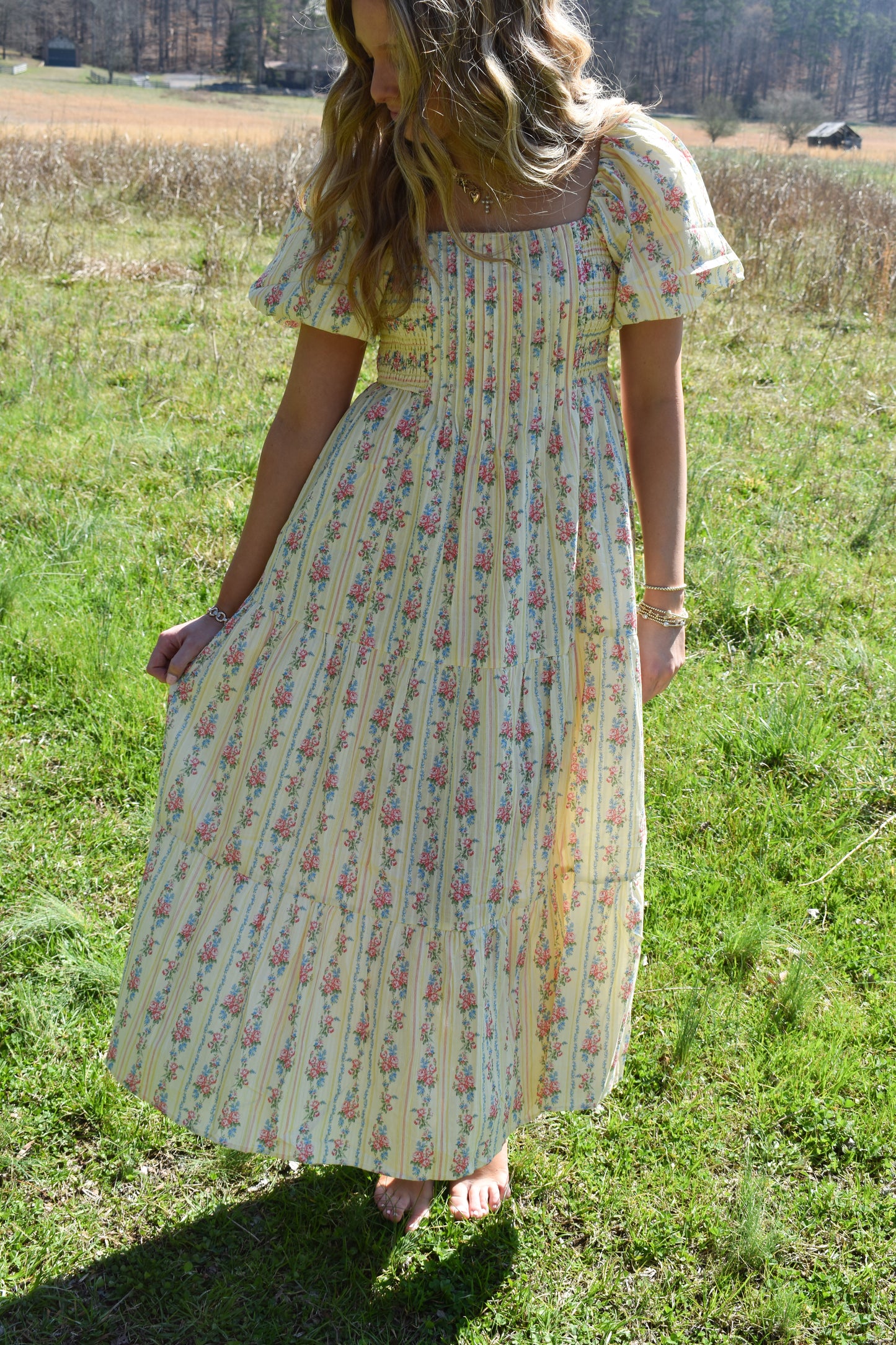 Smocked Baby Yellow Floral Maxi Dress