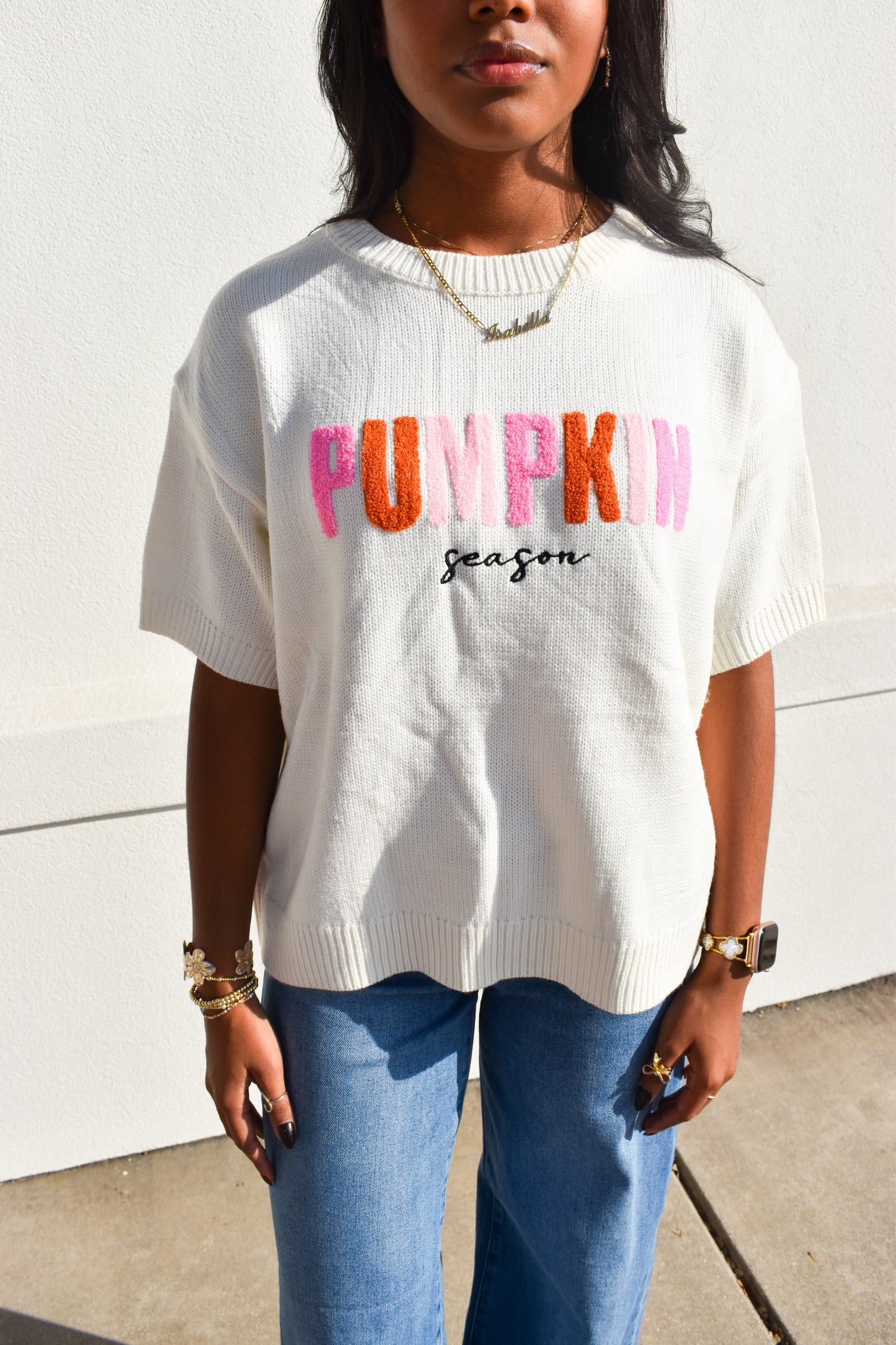 Pumpkin Season Embroidered Short Sleeve