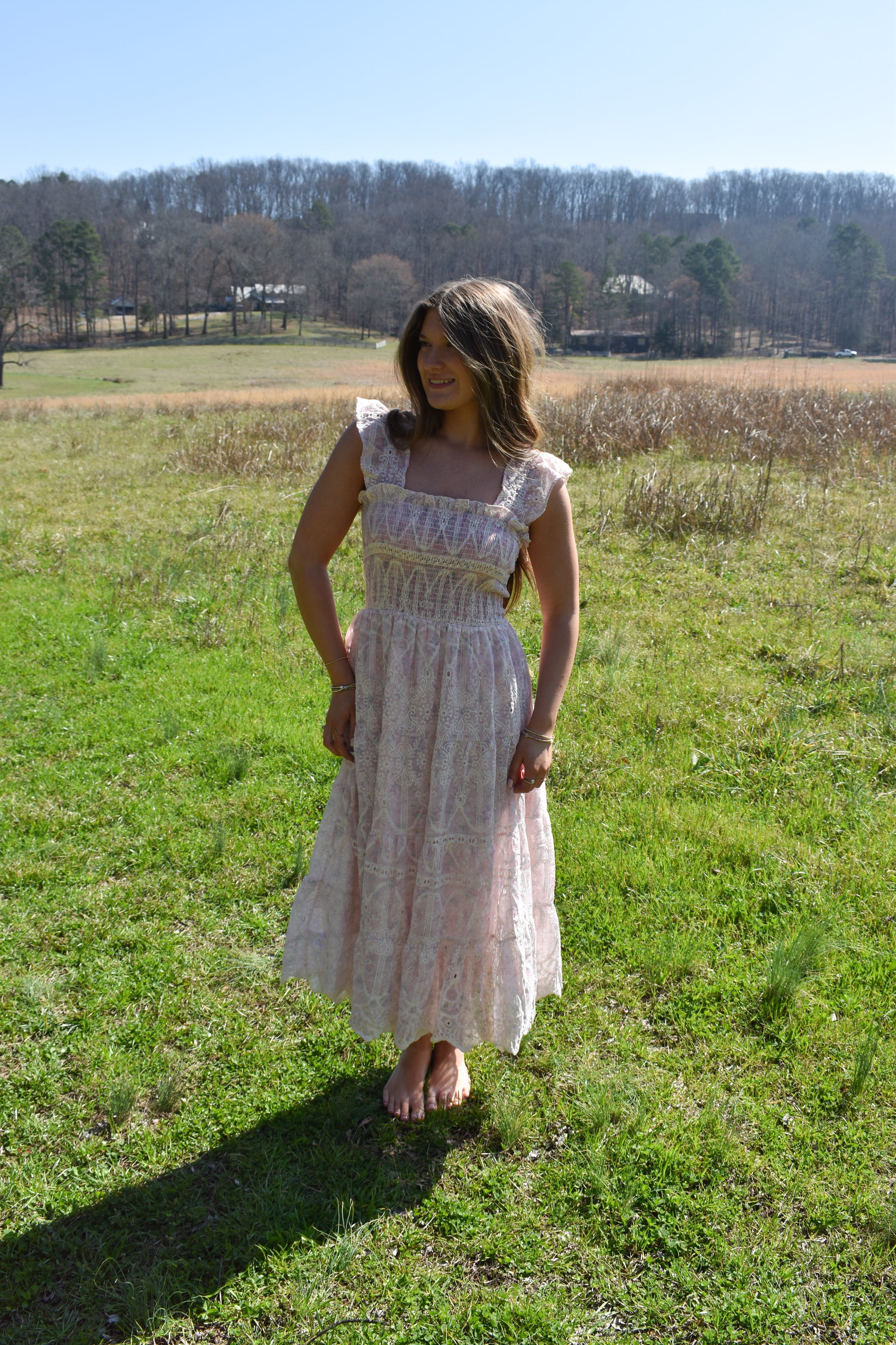 austen lace flutter sleeves midi dress 'Austen' Bluebell Floral Lace Midi Dress