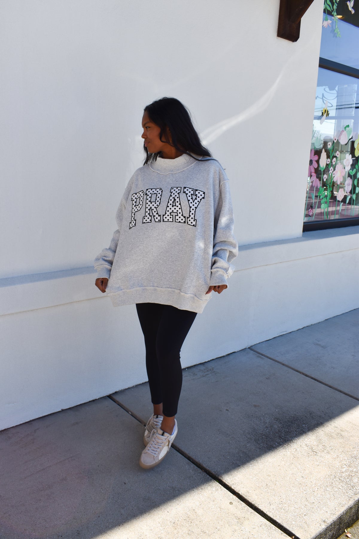 Embroidered "PRAY" Polka Dot Mockneck