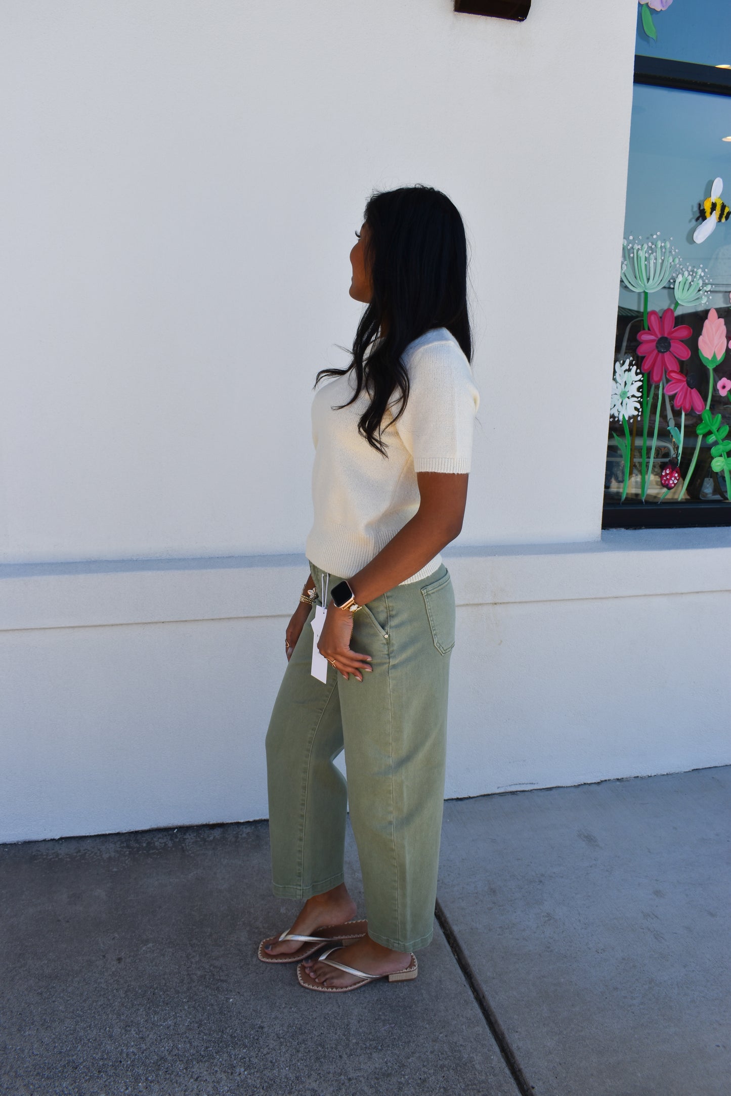 Risen Olive Crop Barrel Jeans