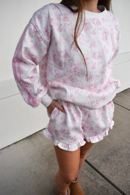 Floral French Terry Shorts W/ Double Line Detail