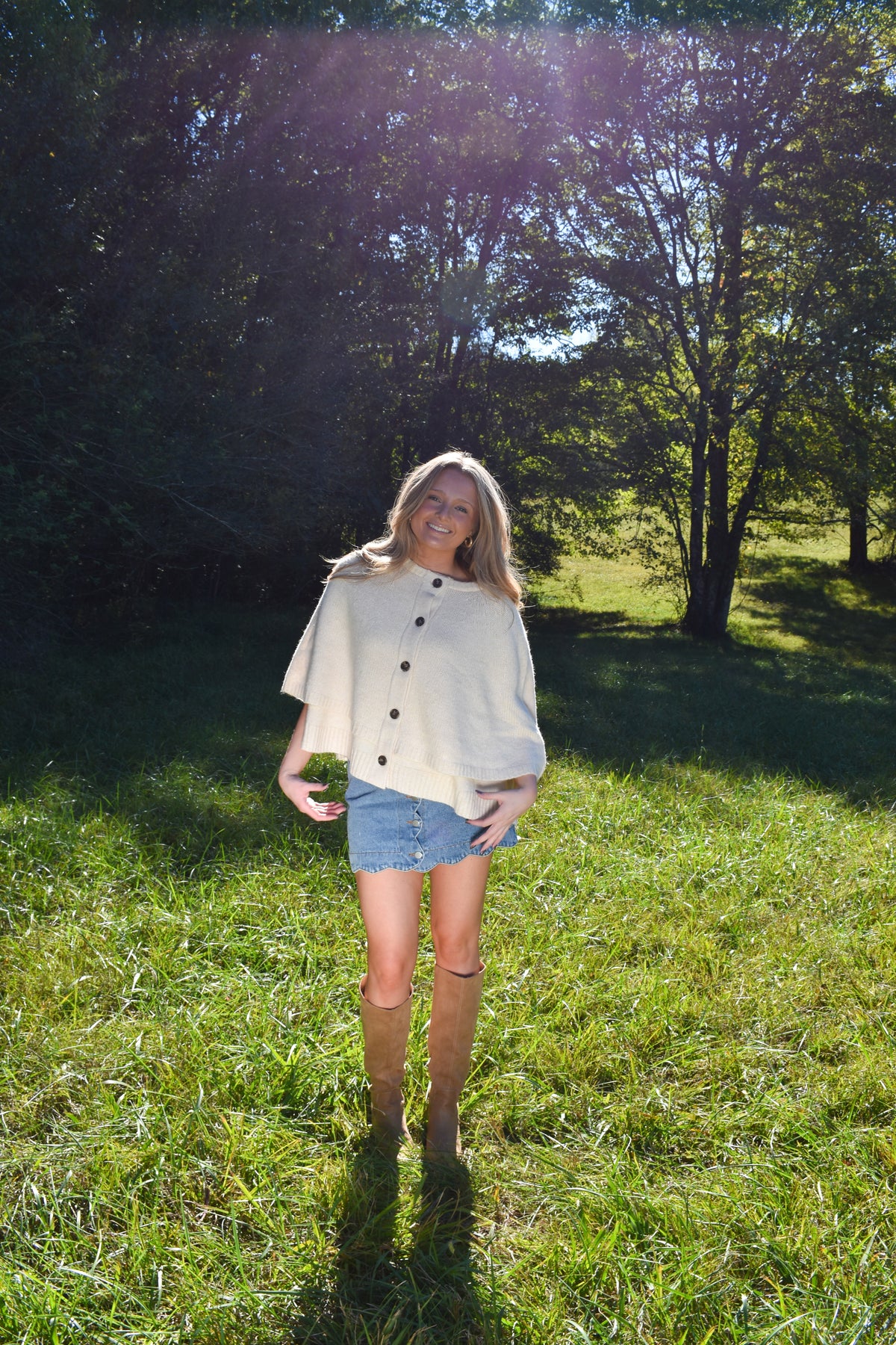 Button Front Tiered Knit Capelet