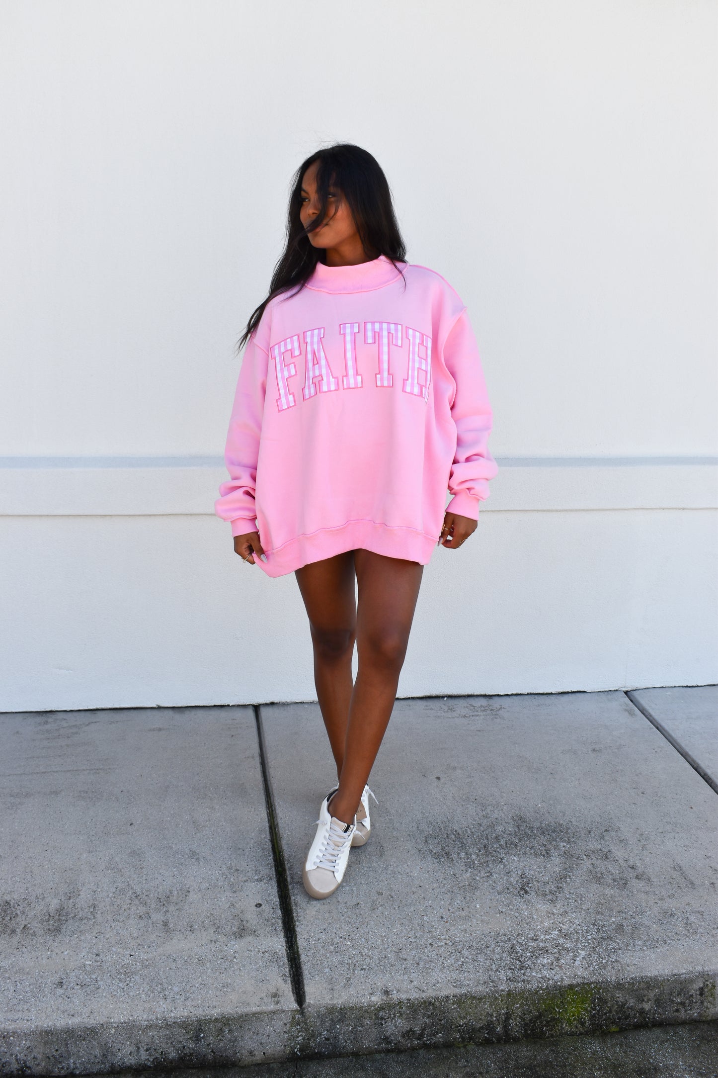 "FAITH" Embroidered Mock Neck