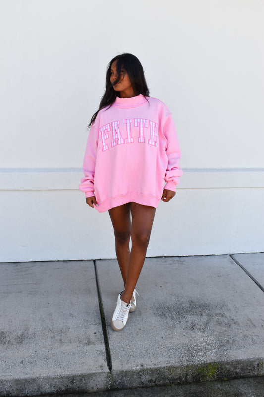 "FAITH" Embroidered Mock Neck