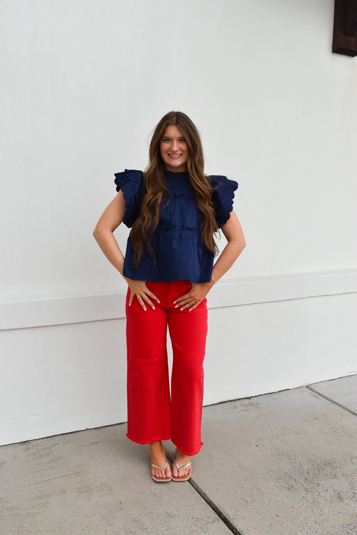 The Navy Scallop Ruffle Top