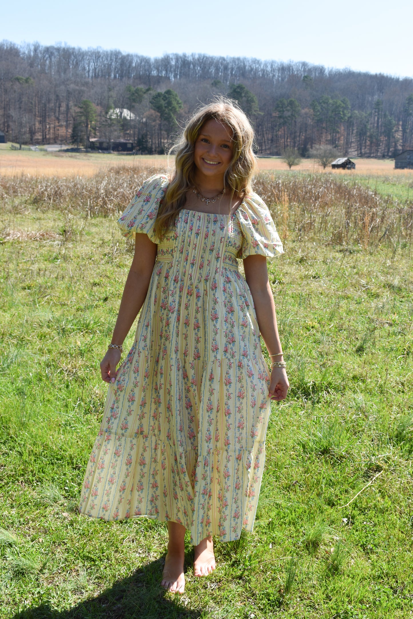 Smocked Baby Yellow Floral Maxi Dress