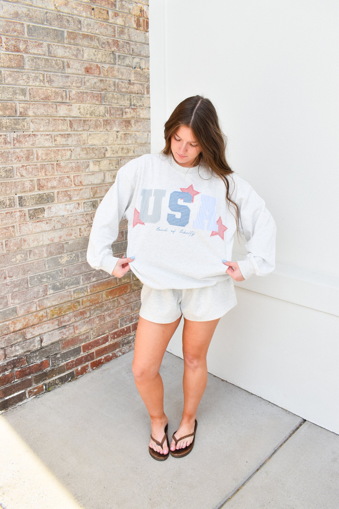 USA Patchwork Crewneck: Grey