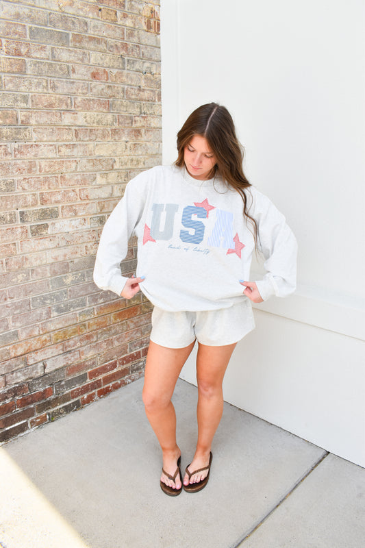 USA Patchwork Crewneck: Grey