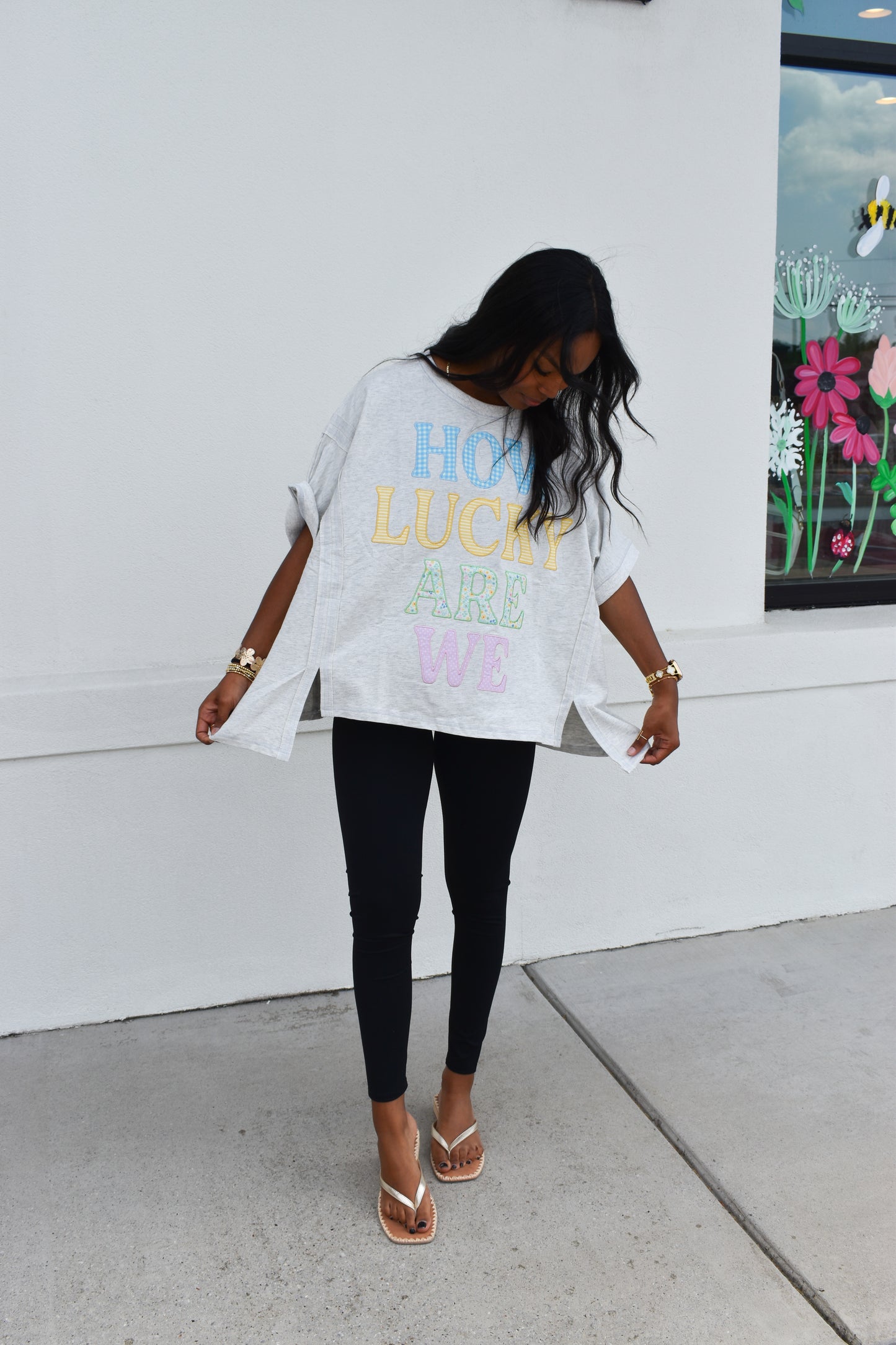 How Lucky Are We Patch Zigzag Dolman Top