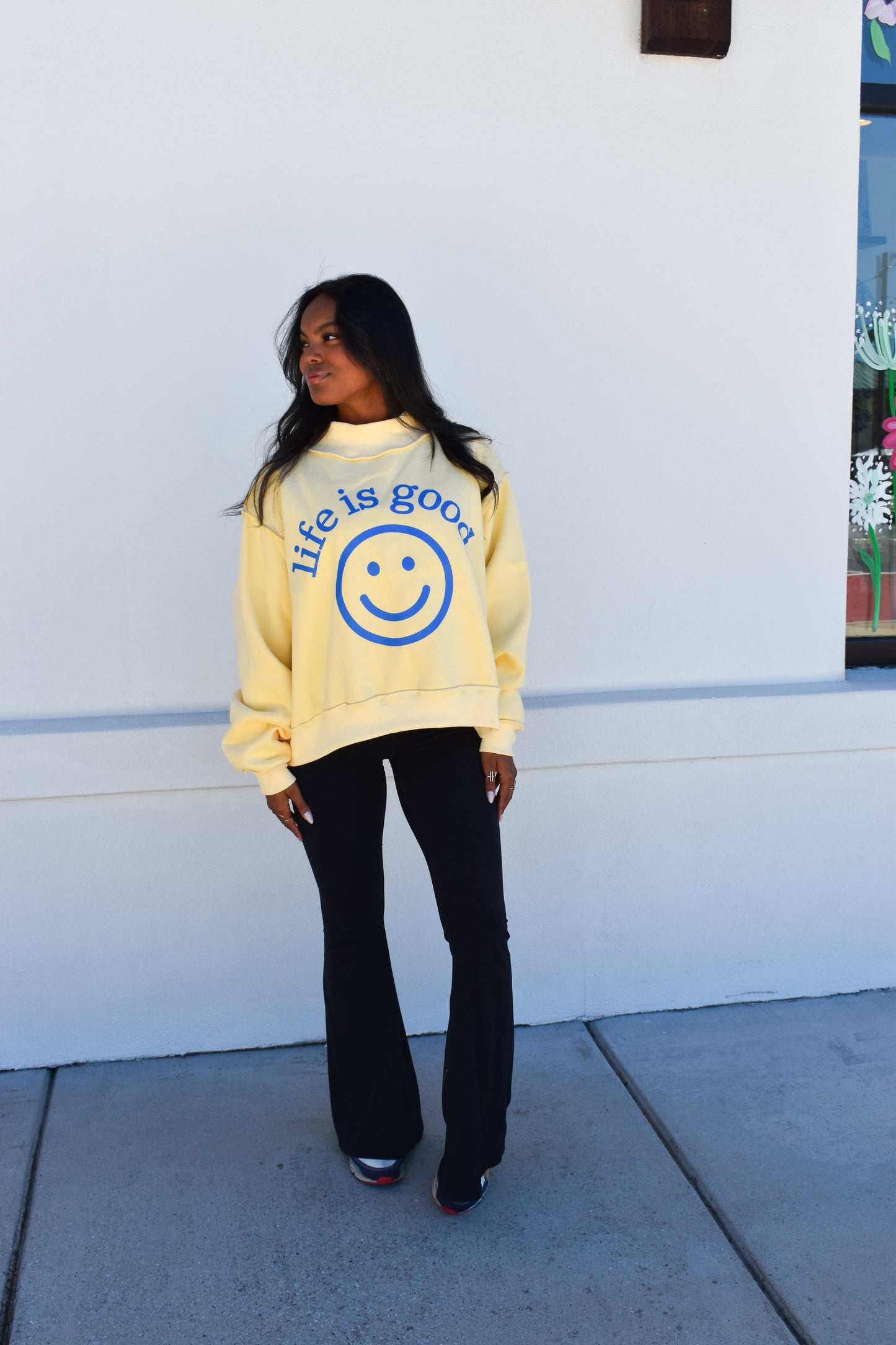 "Life is Good' Reversible Crop Mockneck