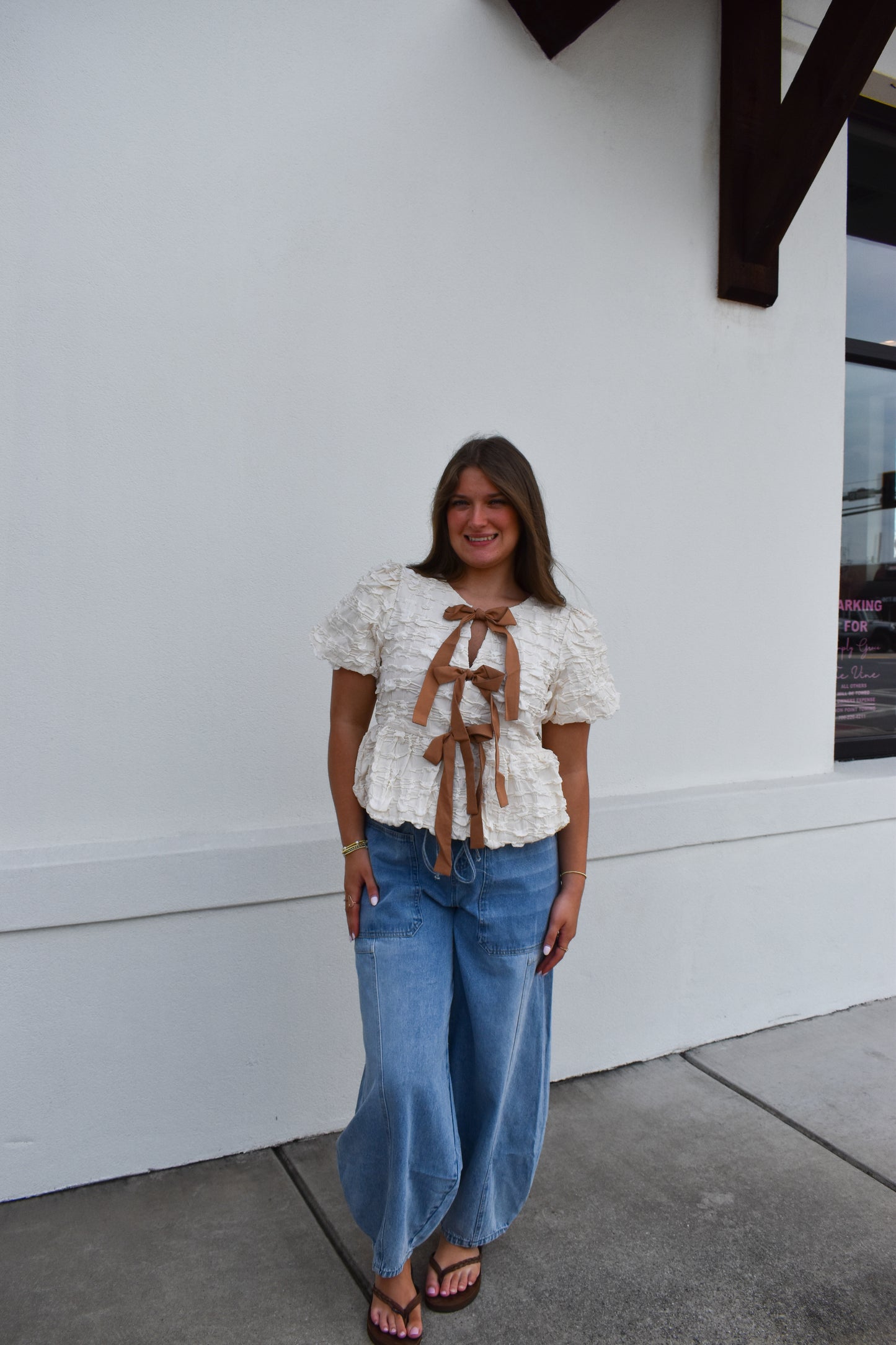 Bubble Babydoll Blouse w/ Bows
