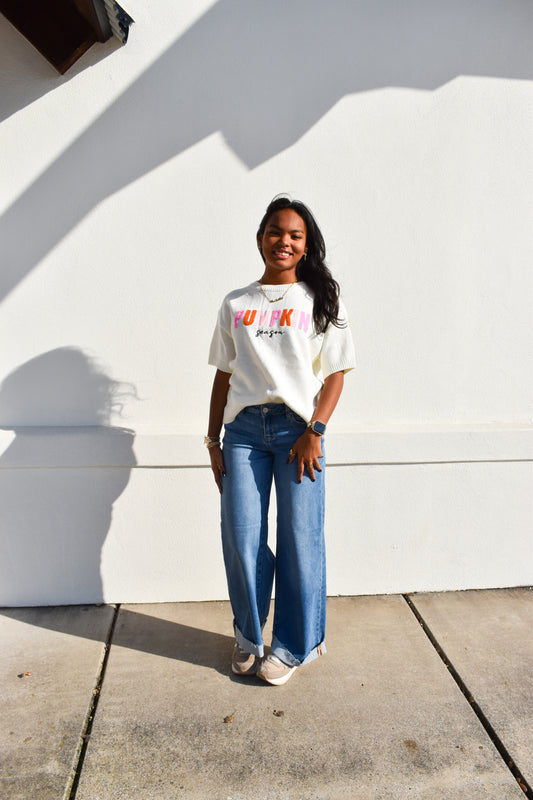 Pumpkin Season Embroidered Short Sleeve