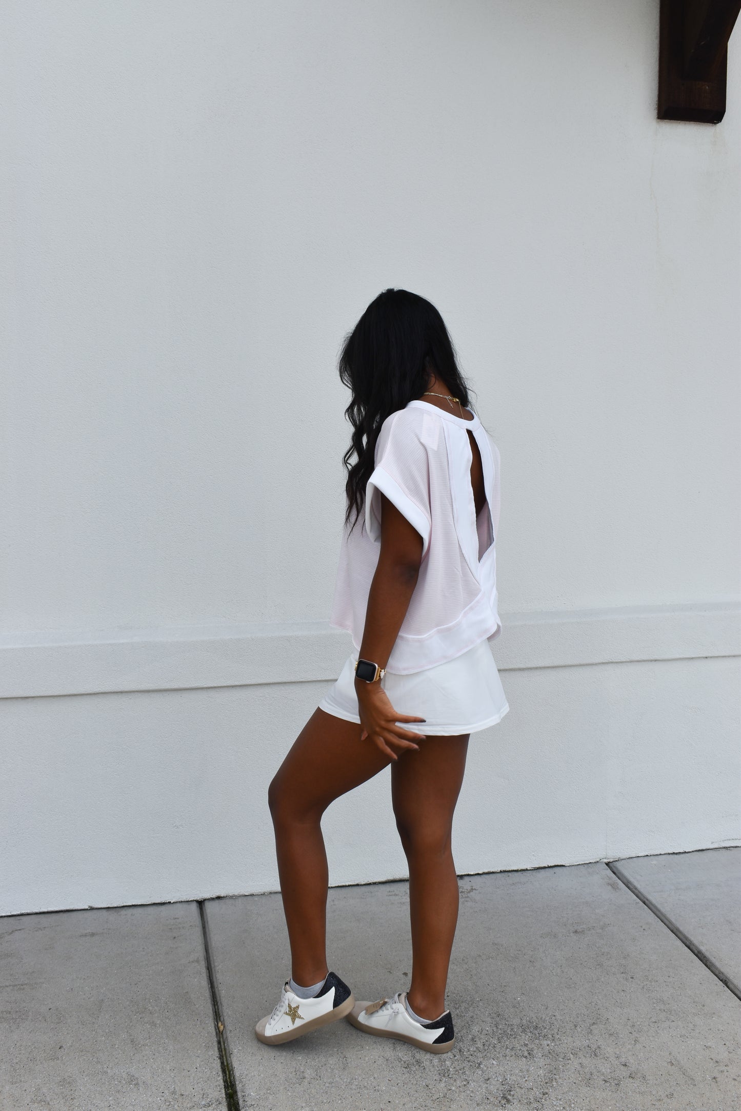 Open Back Striped Top: Pink