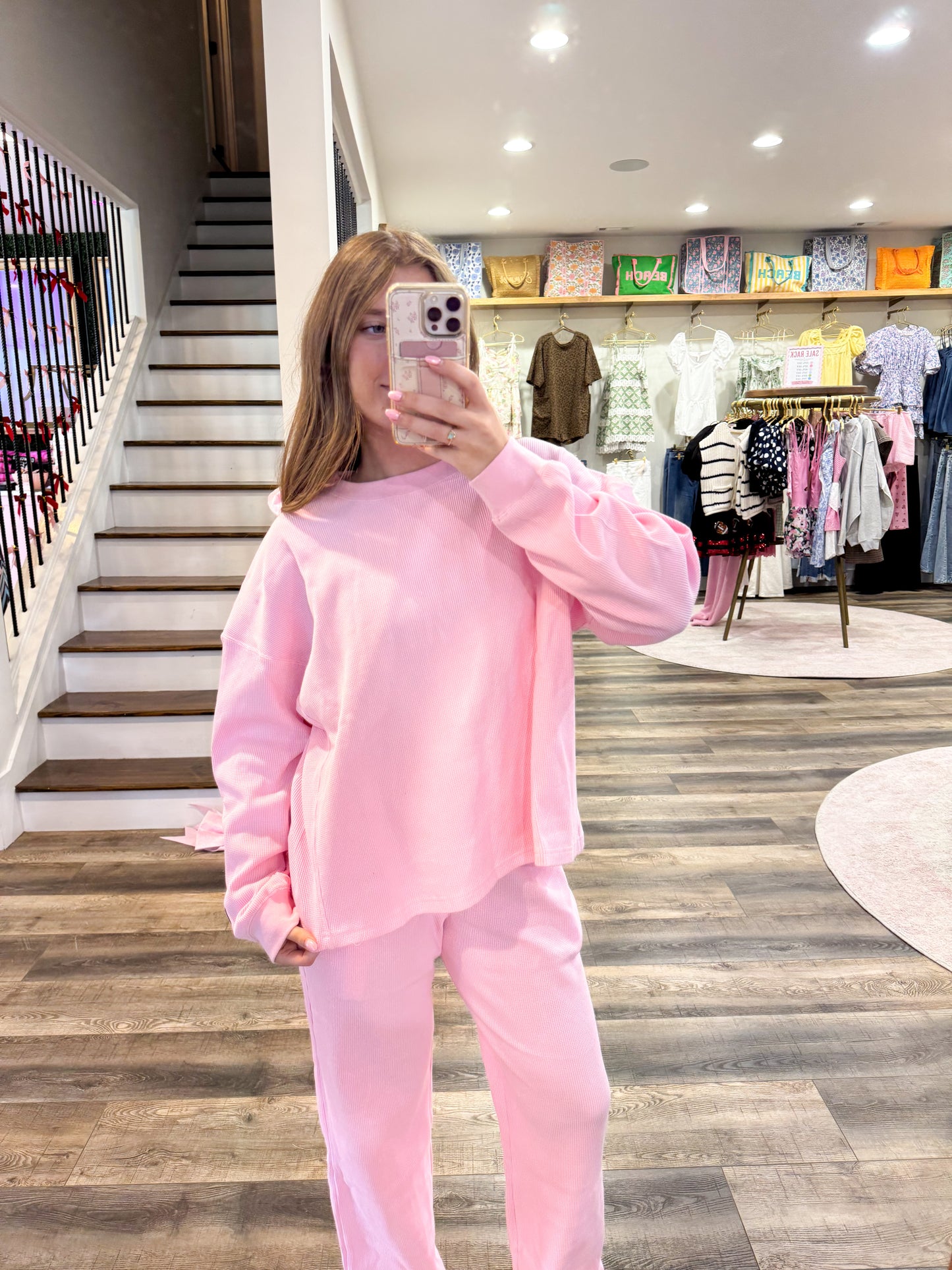 Lulu Mac Waffle Long Sleeve: Light Pink
