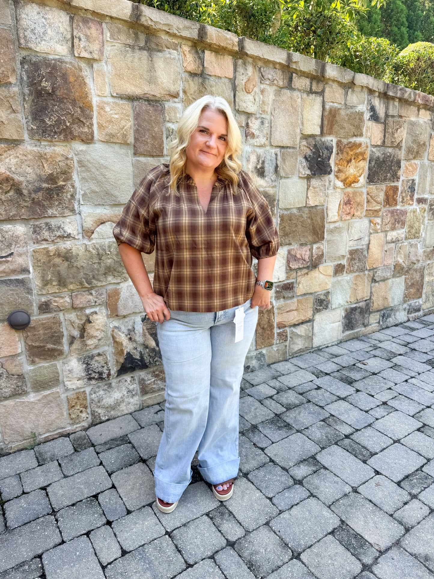 Calla Plaid Puff Sleeve Blouse