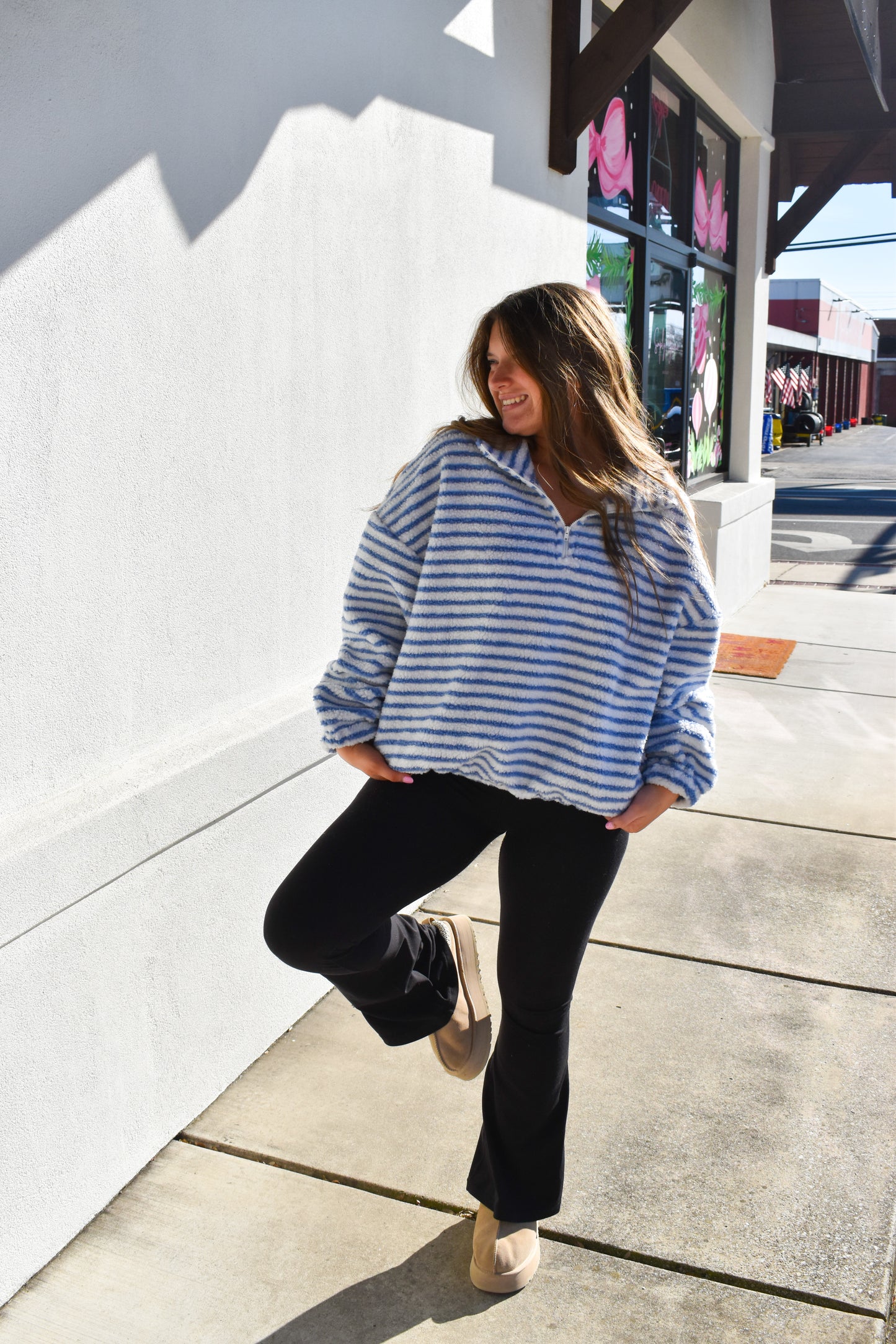 Liz Stripe Quarter Zip Fleece