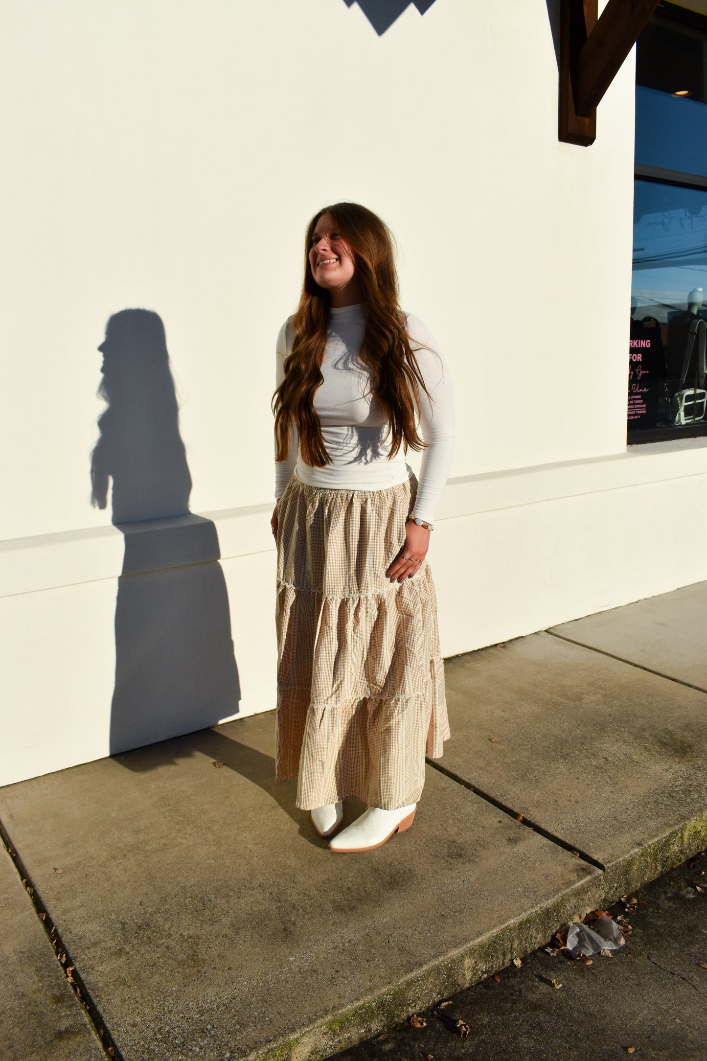 Lace Trim Gingham Maxi Skirt