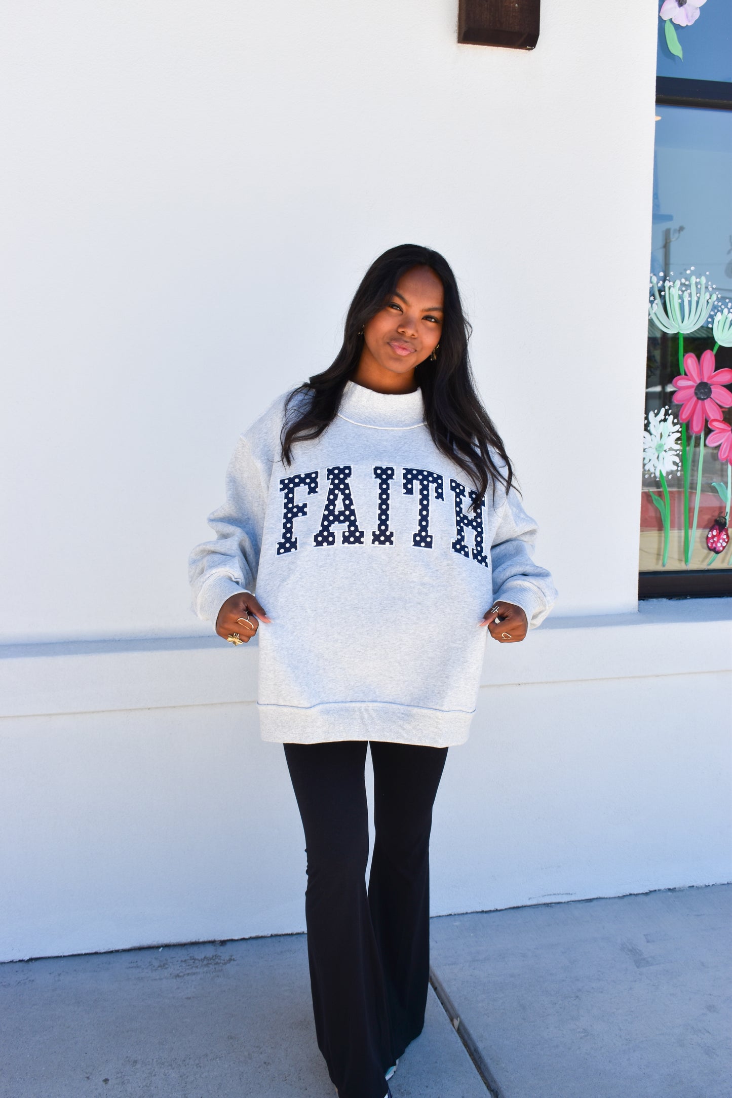 'FAITH' Embroidered Polka Dot Mockneck