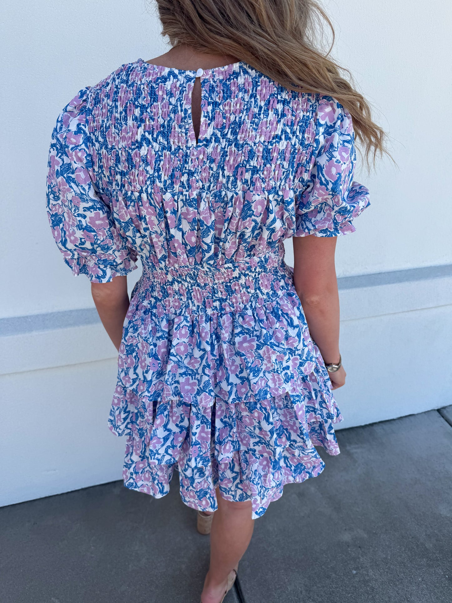 Smocked Neck and Waist Tiered Dress
