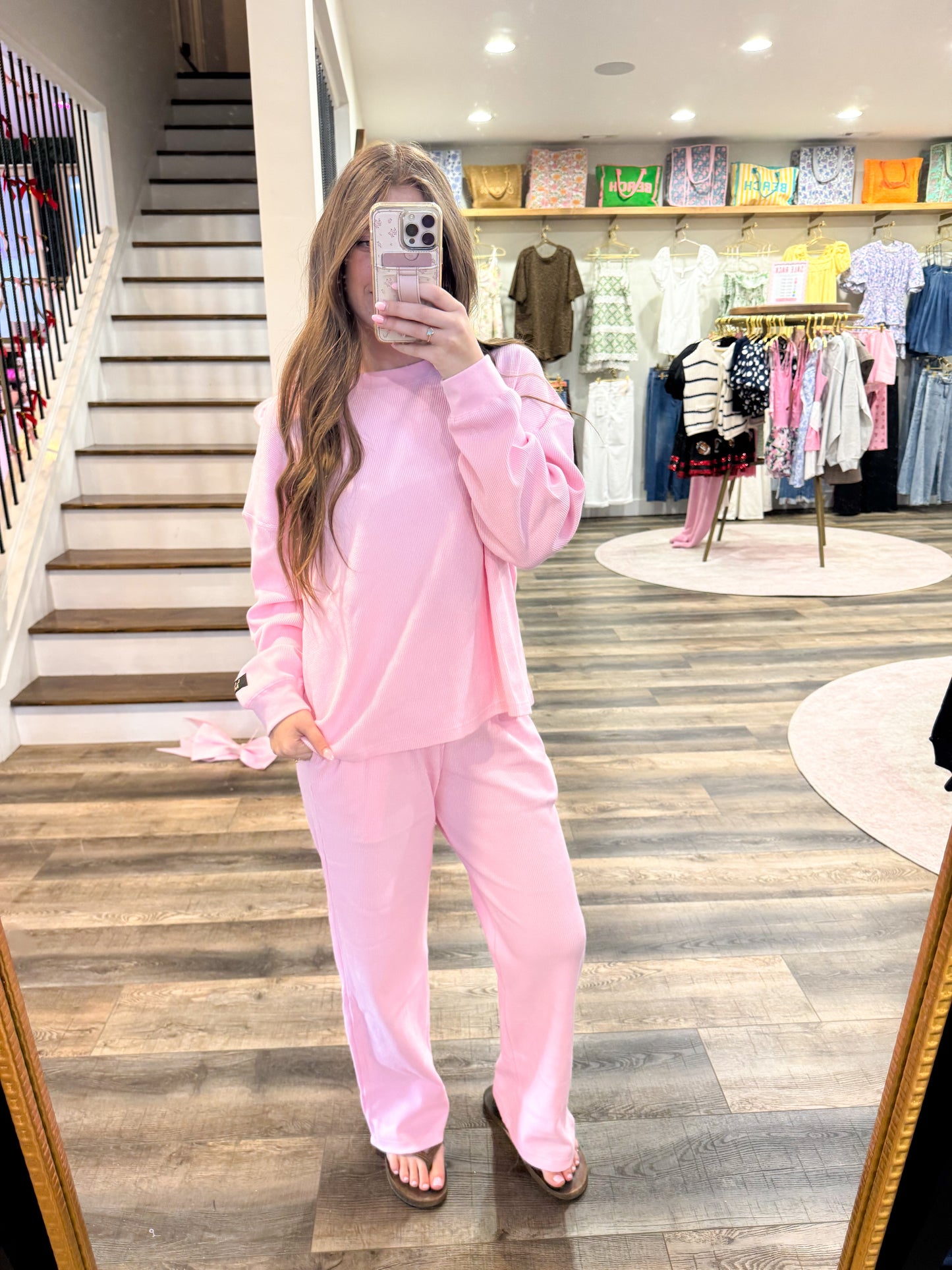 Lulu Mac Waffle Pants: Light Pink