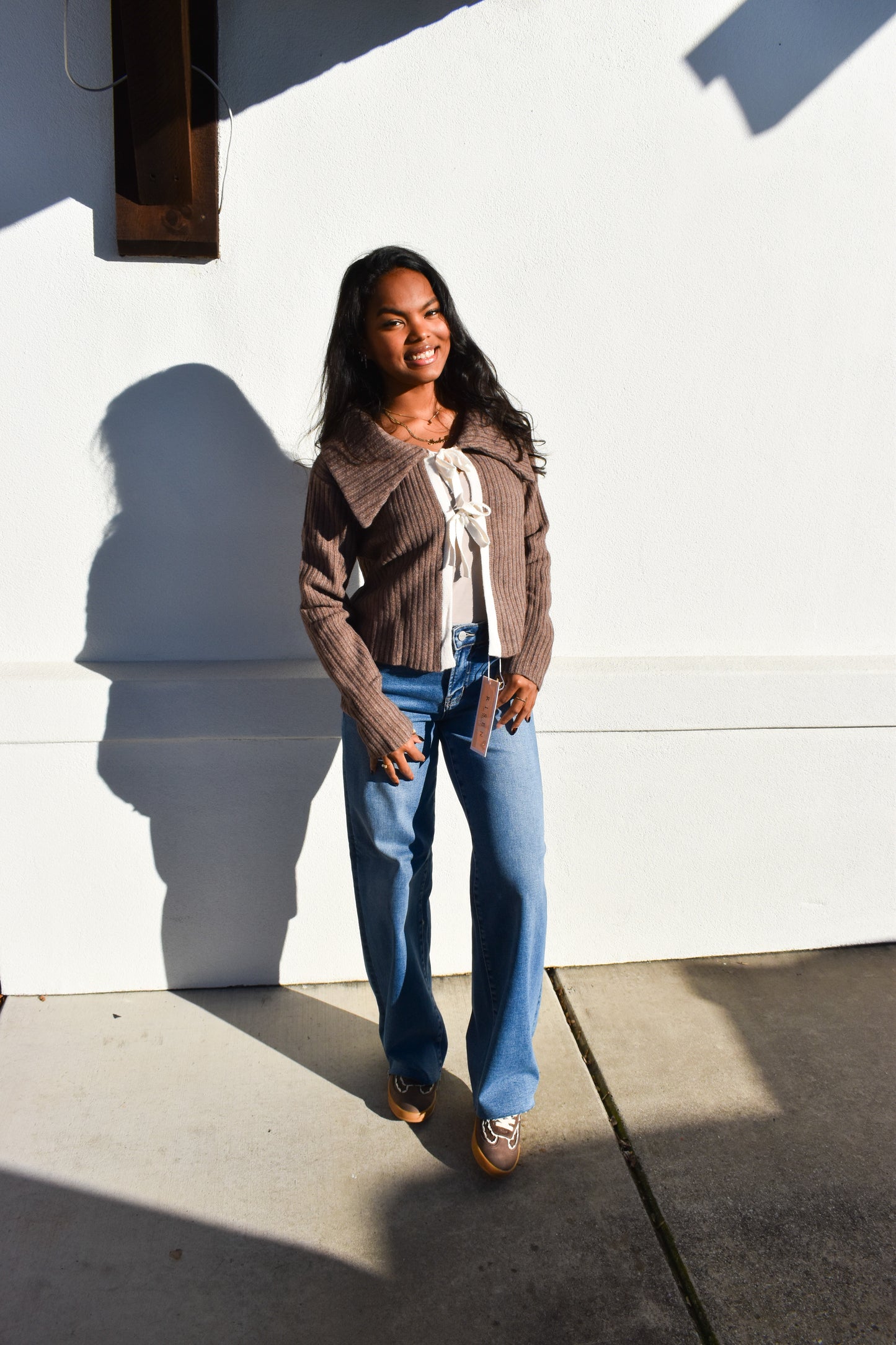 Cable Knit Bow Tie-Front Cardigan