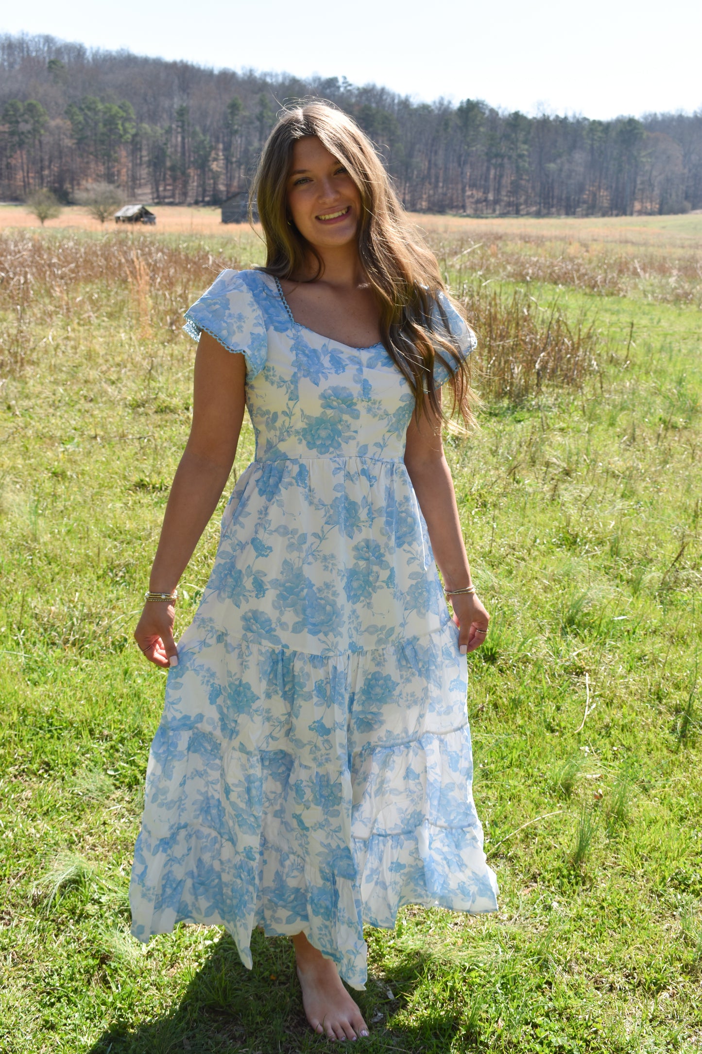 Baby Blue Floral Maxi Dress