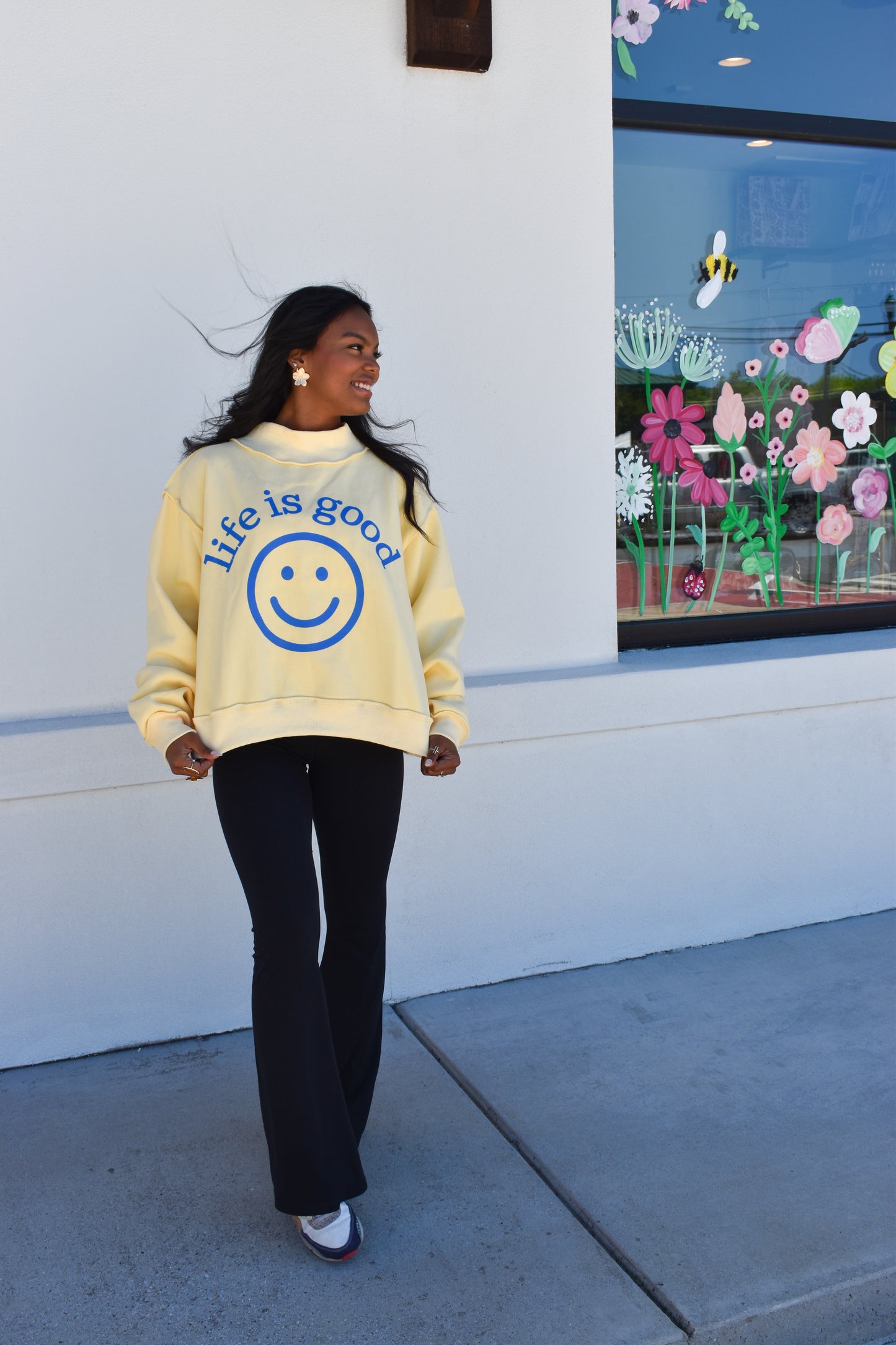 "Life is Good' Reversible Crop Mockneck