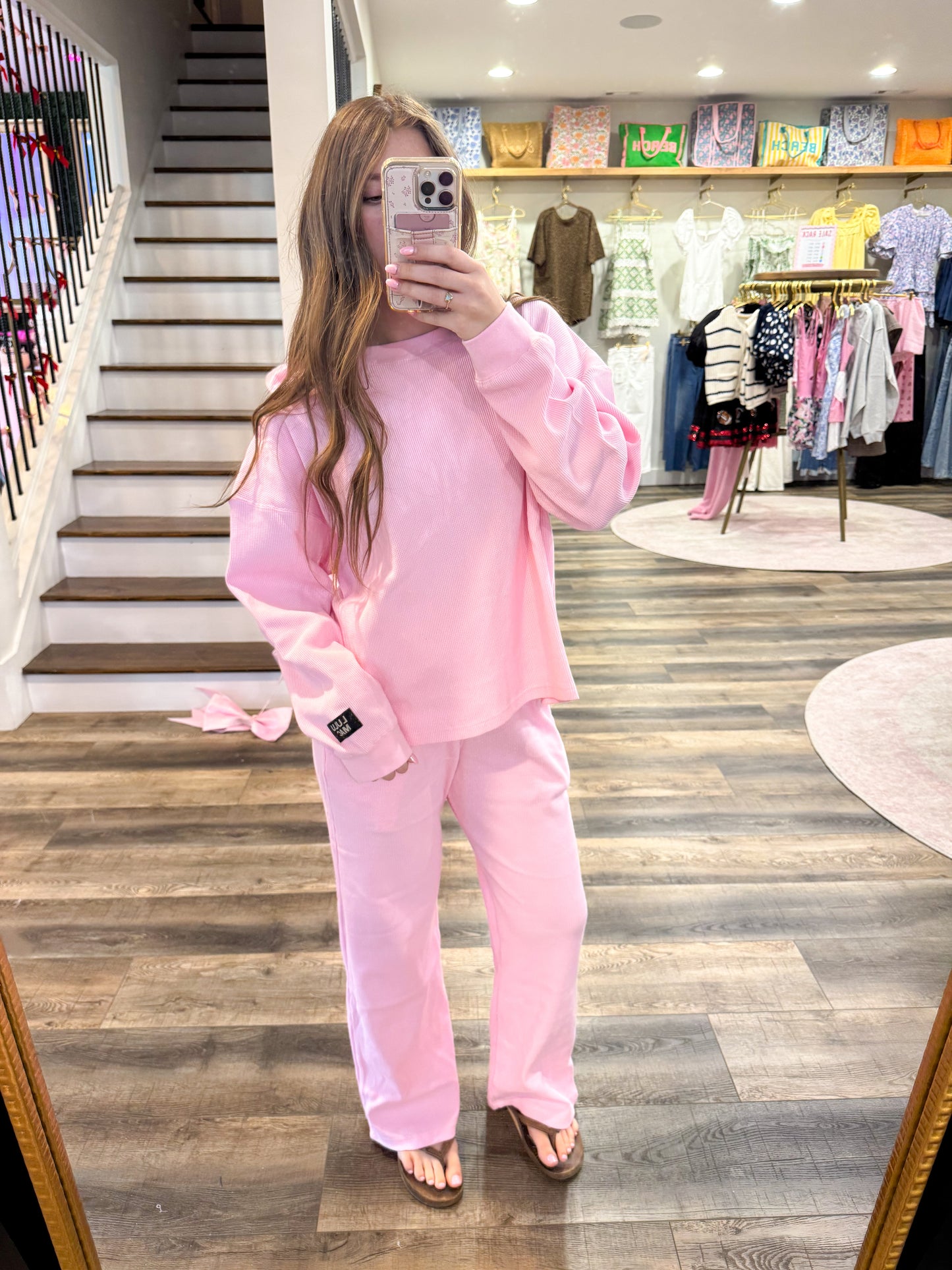 Lulu Mac Waffle Long Sleeve: Light Pink