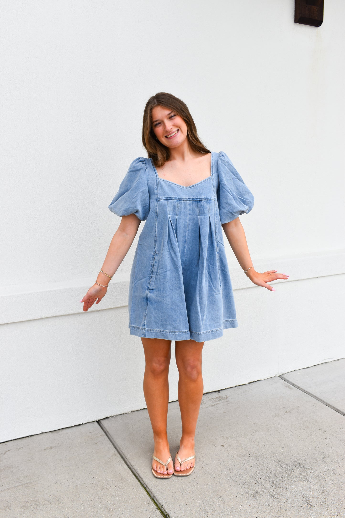 Stitch Detail Denim Bubble Romper
