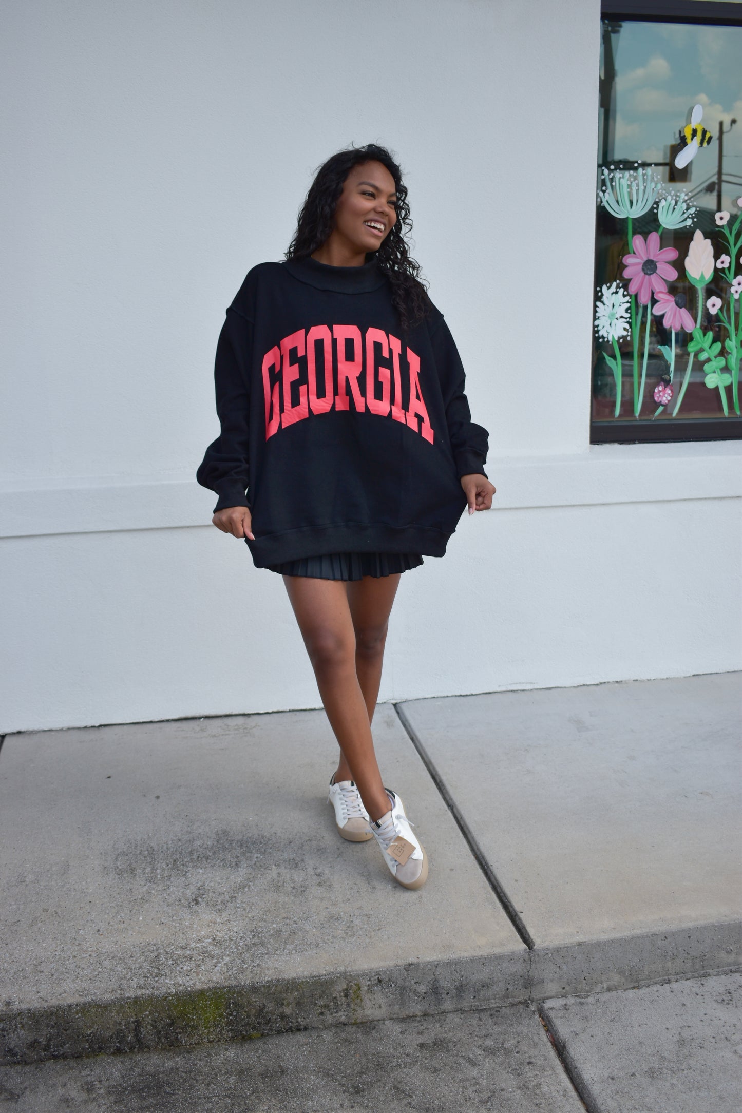 'GEORGIA&GA' Reversible Mockneck Sweatshirt: Black