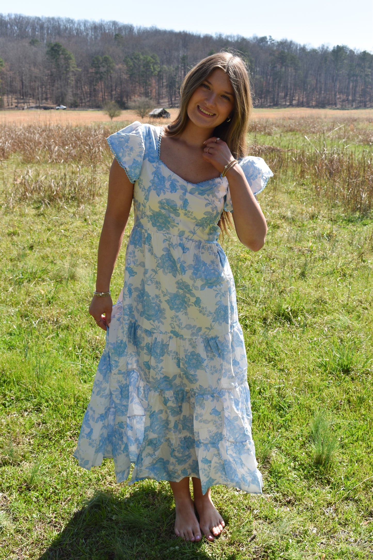 Baby Blue Floral Maxi Dress