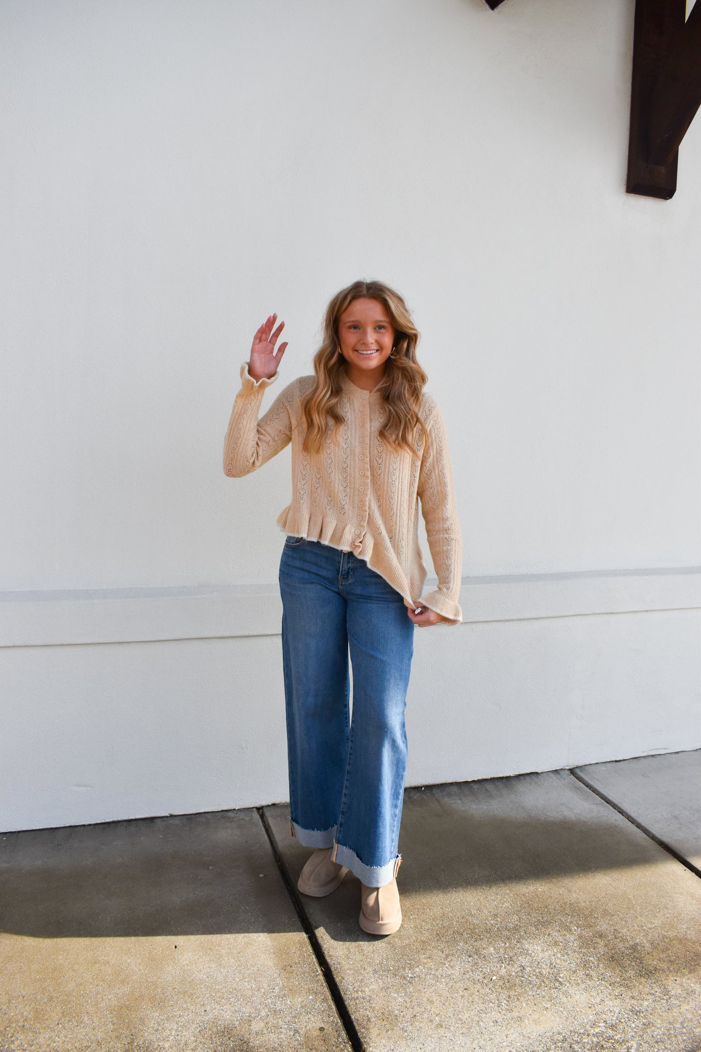 Heart Button Down Ruffle Cardigan