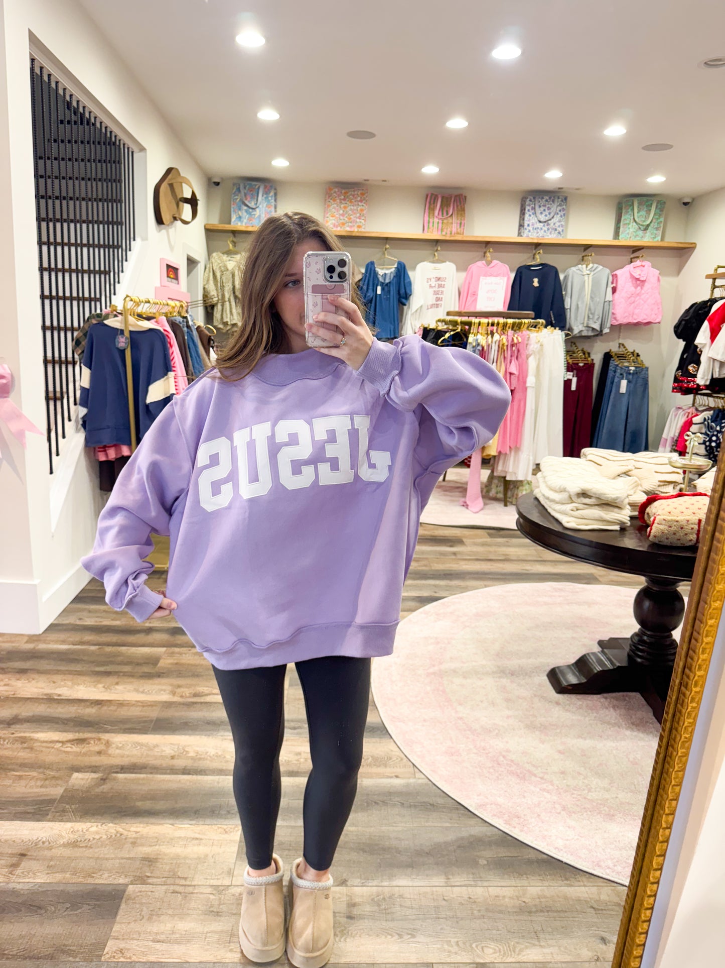 Jesus Embroidered MockNeck: Purple