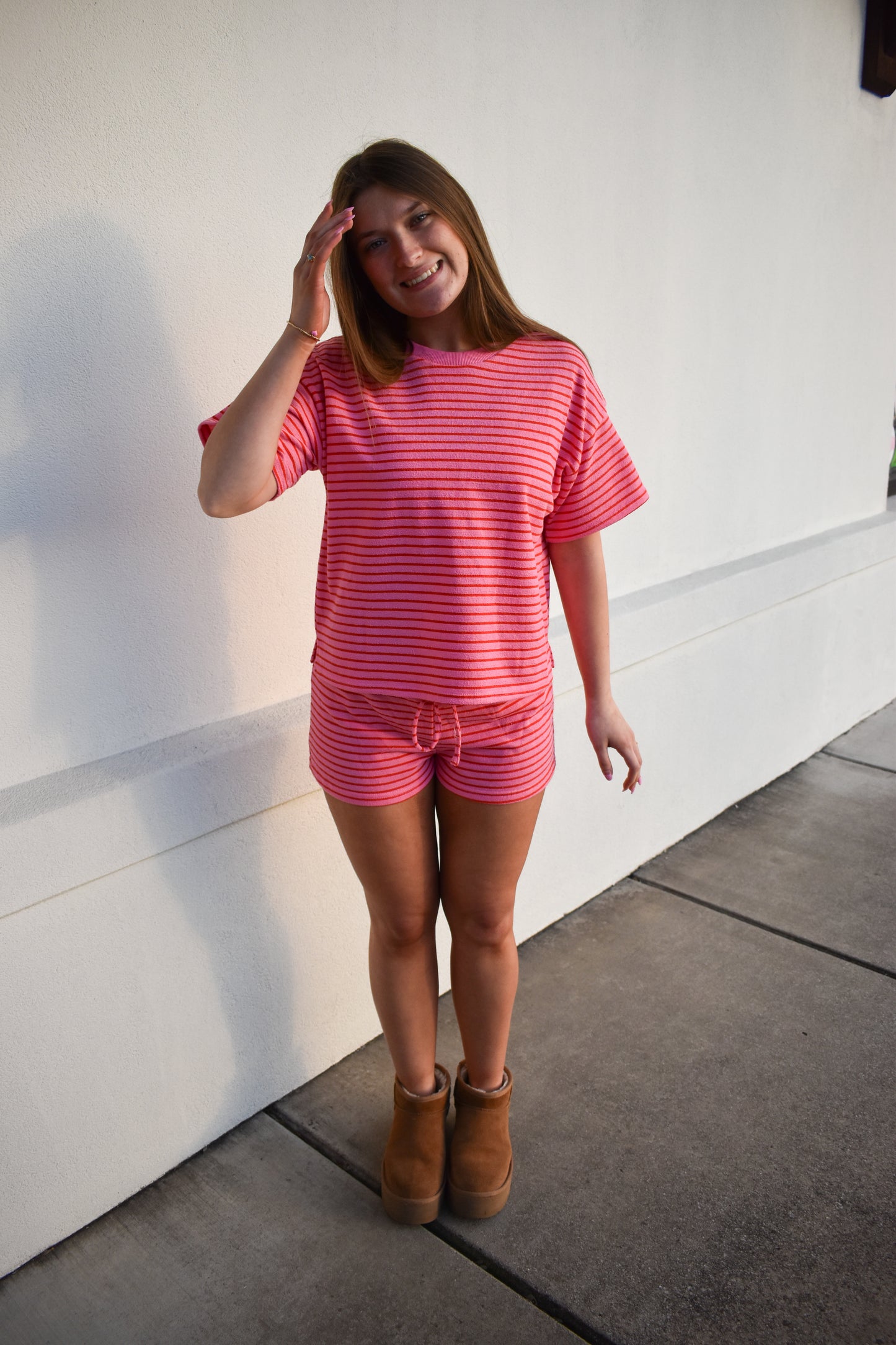 Candy Pink/Red Stripe Terry Set