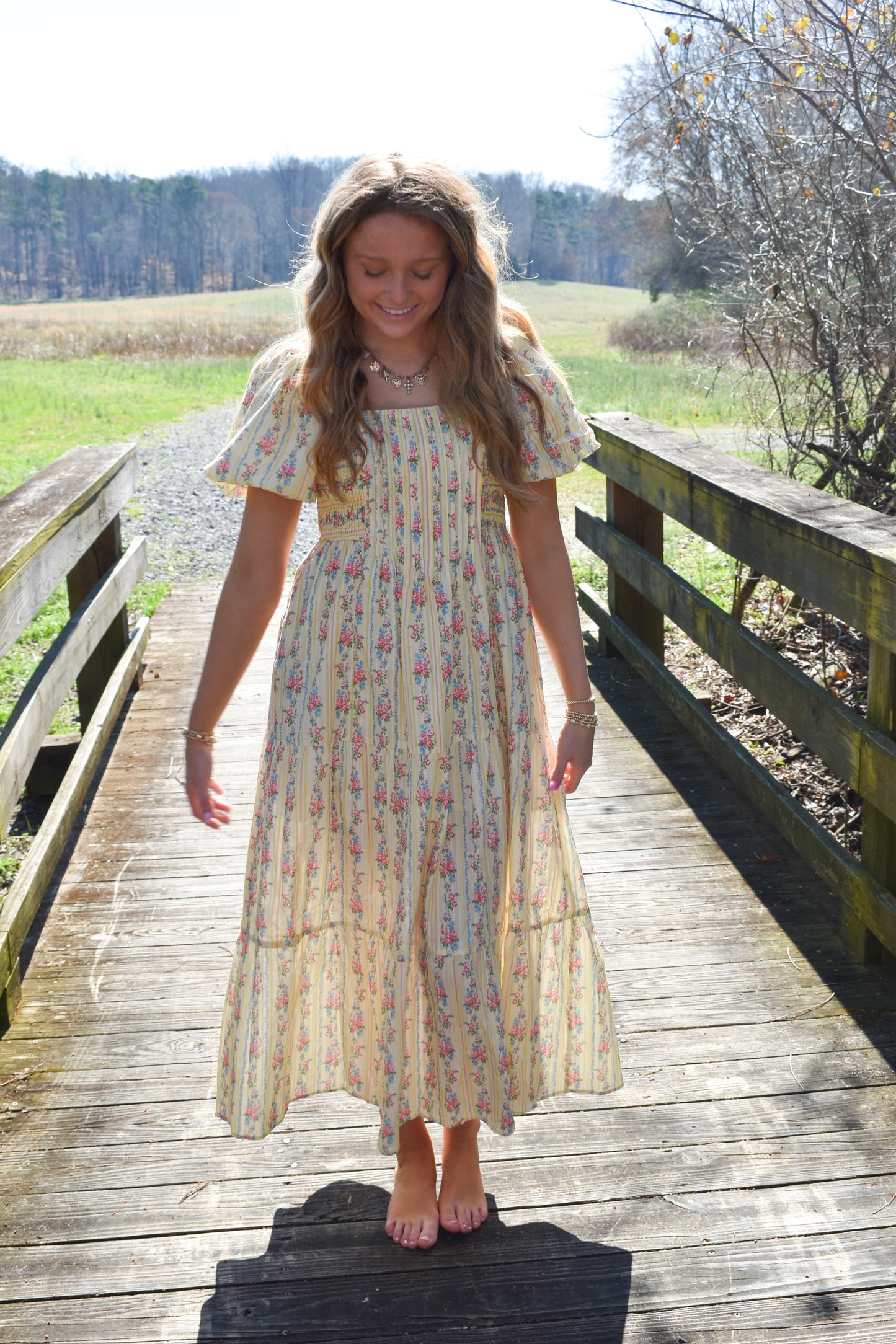 Smocked Baby Yellow Floral Maxi Dress