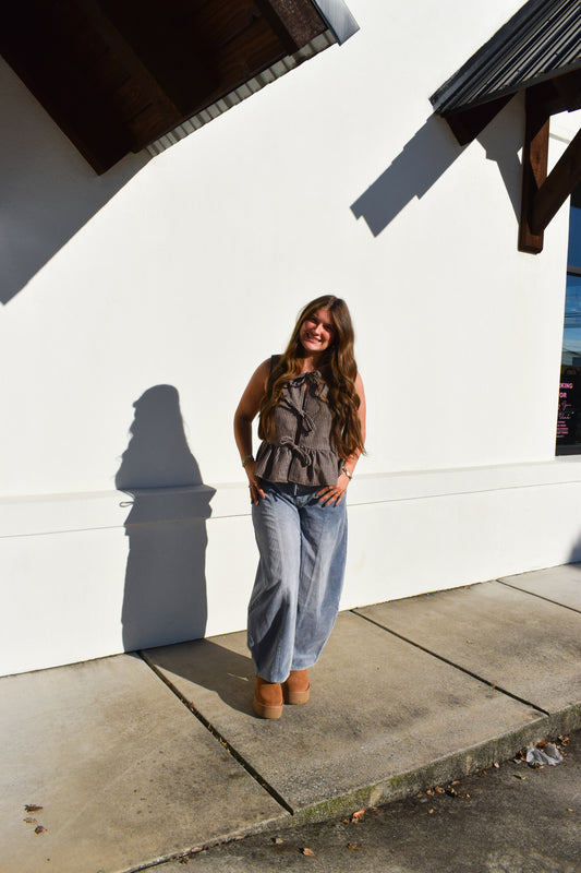 Maple Checkered Top W/ Tie Bows